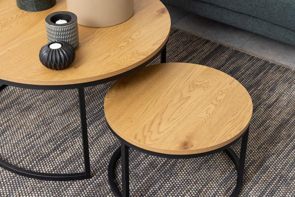 Siena Coffee Table Wild Oak with Floor Rug in Living Room Setting