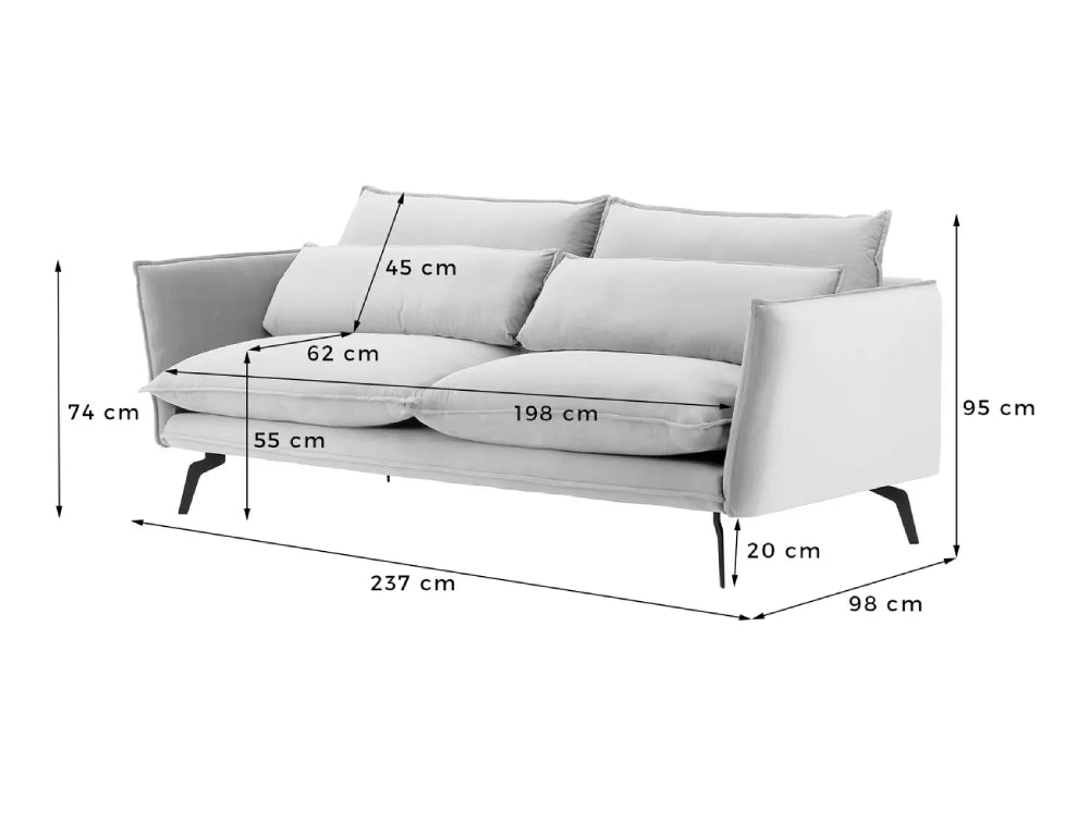 Silas 3 Seater Sofa Dimensions