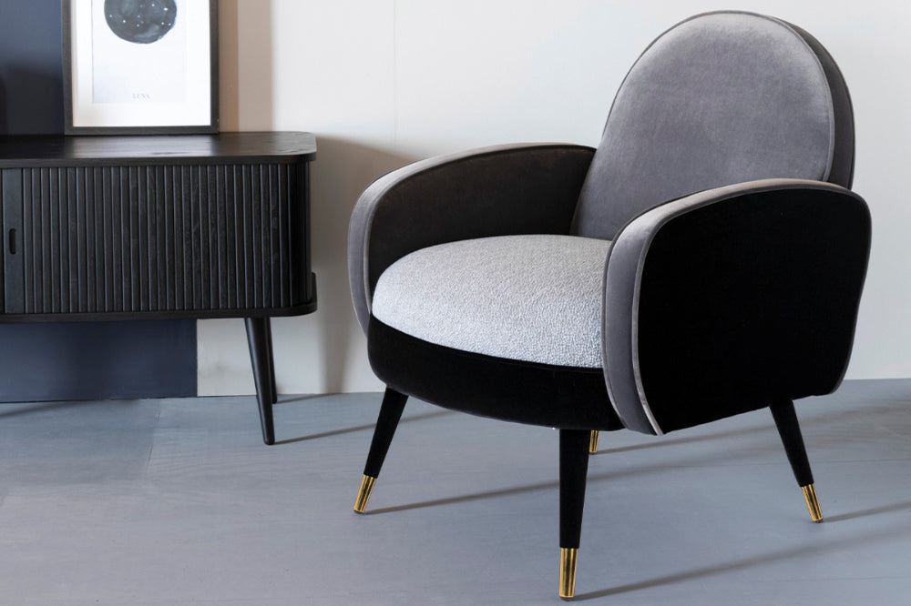 Sofia Lounge Chair in Black Grey Finish with Cupboard in Breakout Setting