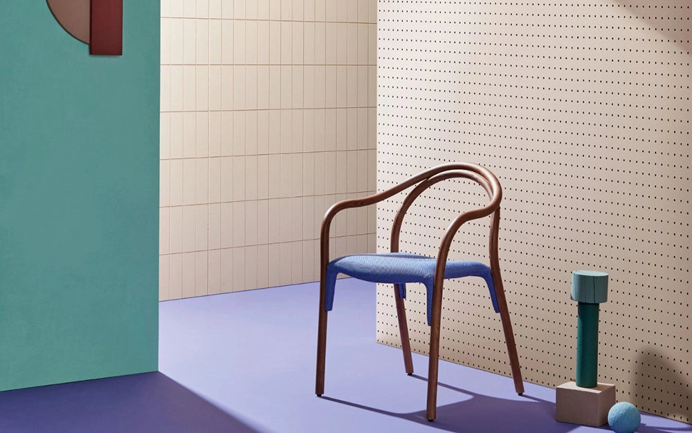 Soul Dining Chair with Armrests in Dark Oak Finish Studio Setting