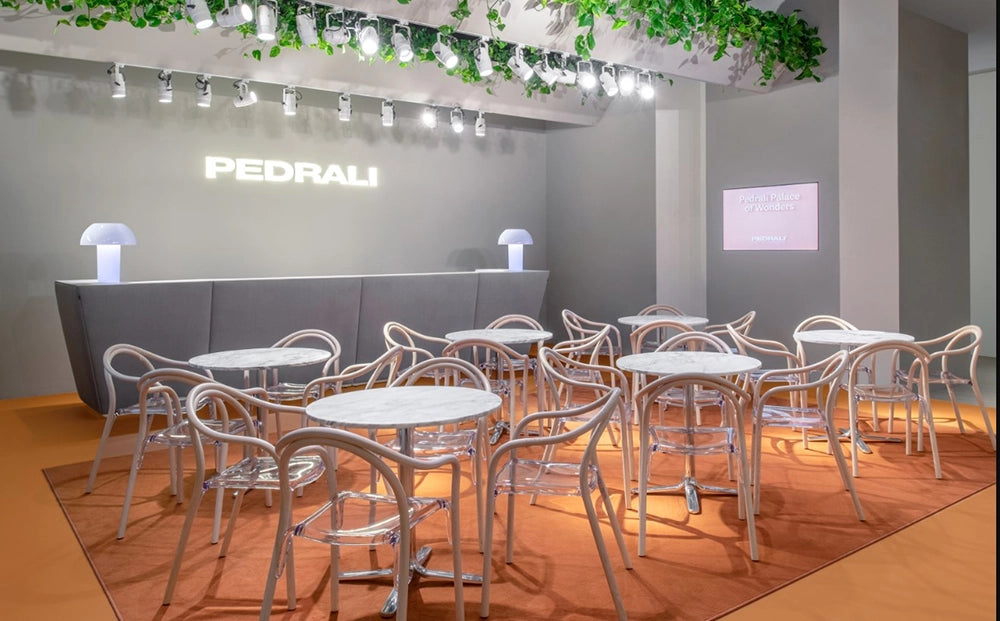 Soul Dining Chair with Armrests in Wooden Finish with Round Table in Reception Setting