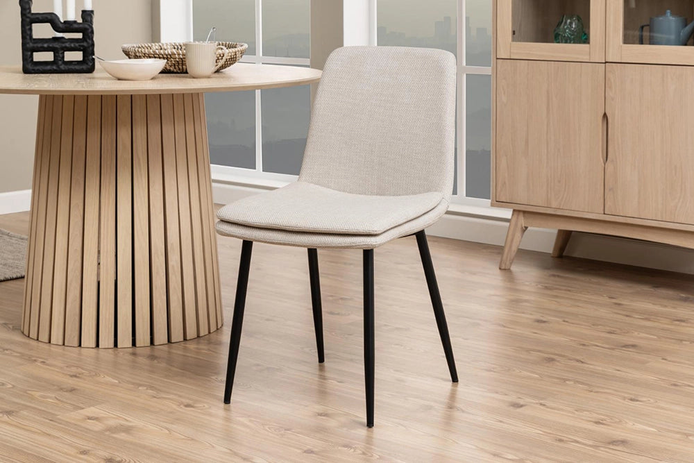 Teddi Dining Chair in Beige Finish with Round Top Table and Wall Frame in Dining Setting