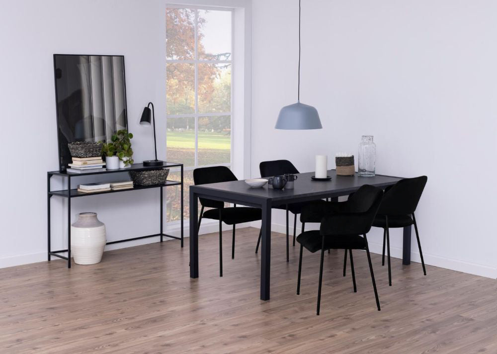 Theo Dining Chair in Black Finish with Dining Table and Console Table in Dining Setting