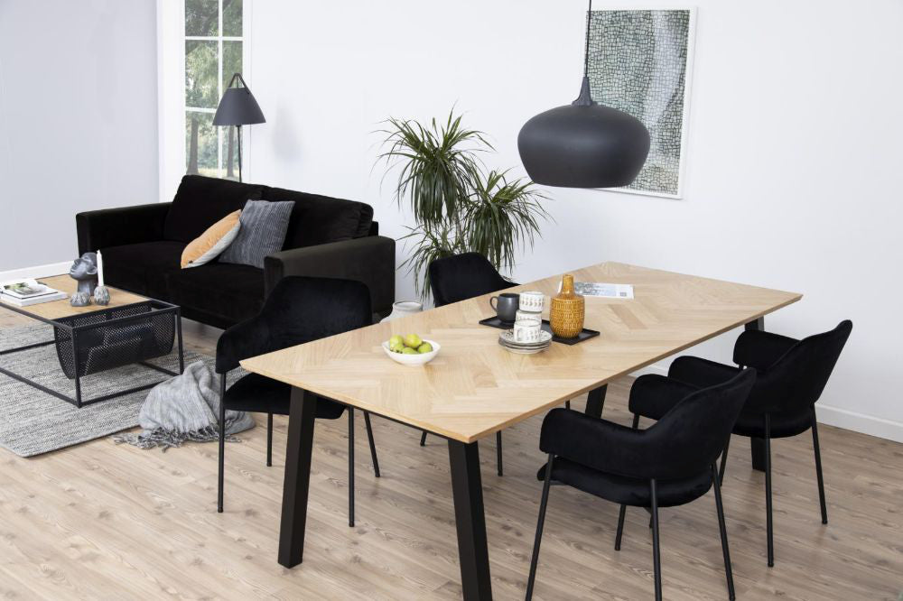 Theo Dining Chair in Black Finish with Dining Table and Indoor Plant in Dining Setting