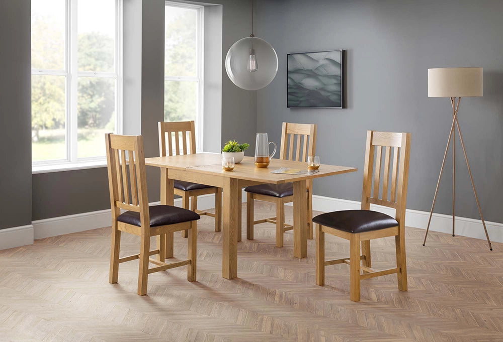 Tori Extending Dining Table in Wooden Finish with Padded Wooden Chair in Breakout Setting 3