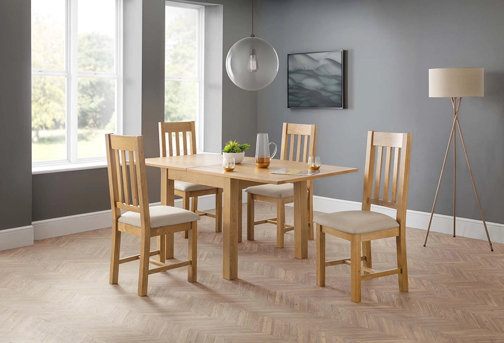 Tori Extending Dining Table in Wooden Finish with Padded Wooden Chair in Breakout Setting 5