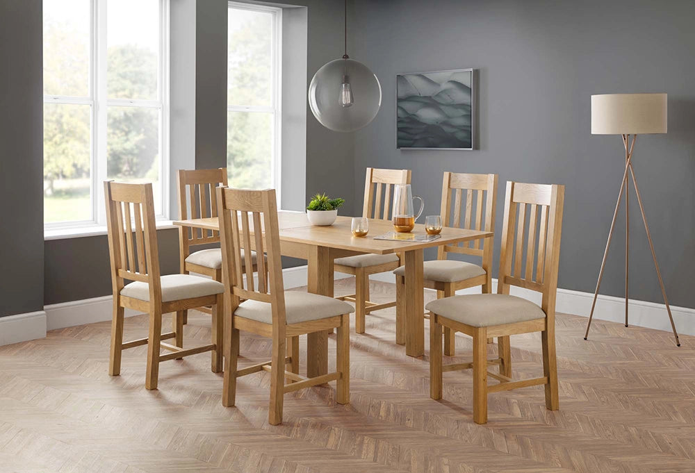 Tori Extending Dining Table in Wooden Finish with Padded Wooden Chair in Breakout Setting 6