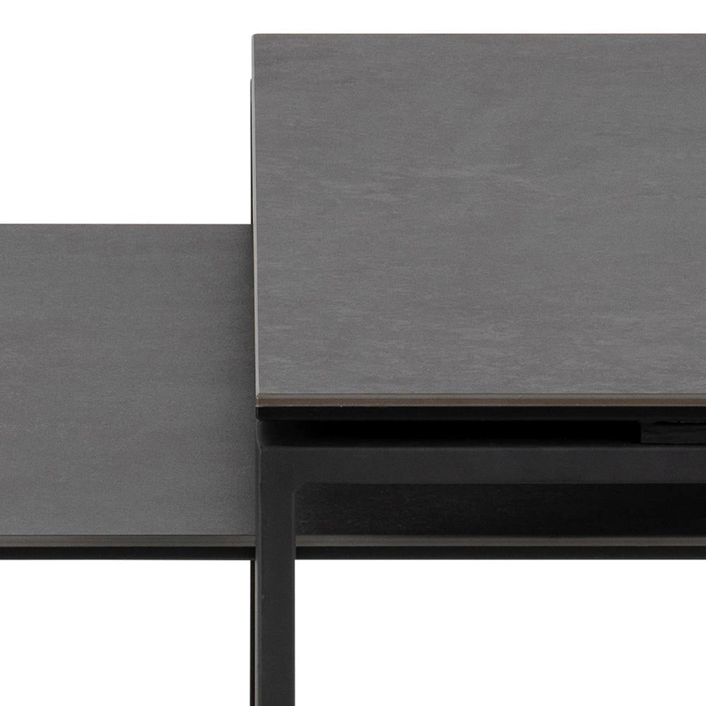 Trina Coffee Table Grey in Black Finish with Modular Sofa and White Candle in Living Room Setting