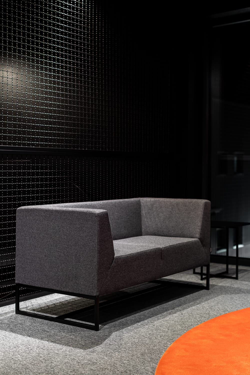 Verso Upholstered 2 Seater Sofa in Grey Finish in Breakout Setting