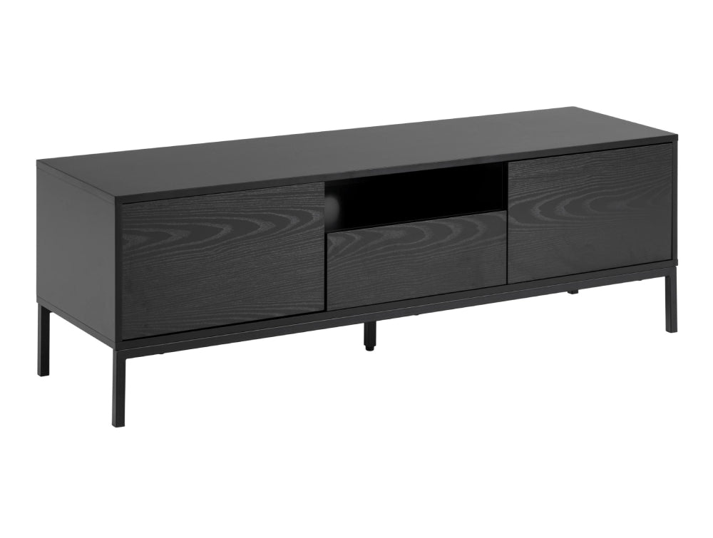 Walt Media TV Unit with 2 Door Drawer Rough Melamine Black