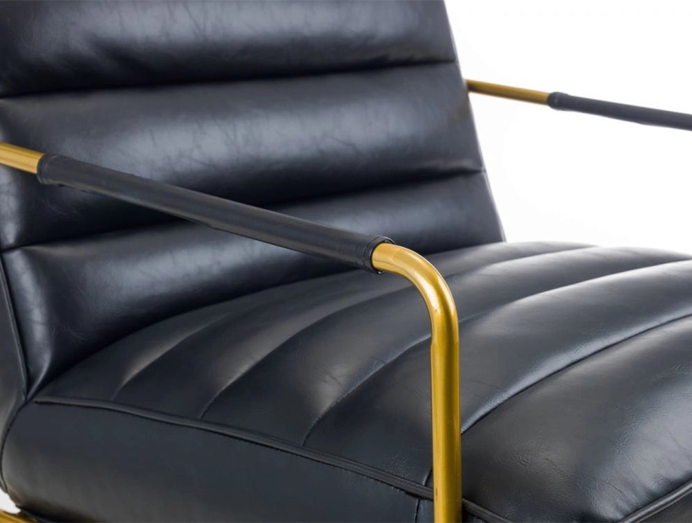 William Black Leather Accent Chair with Golden Armchair Detail