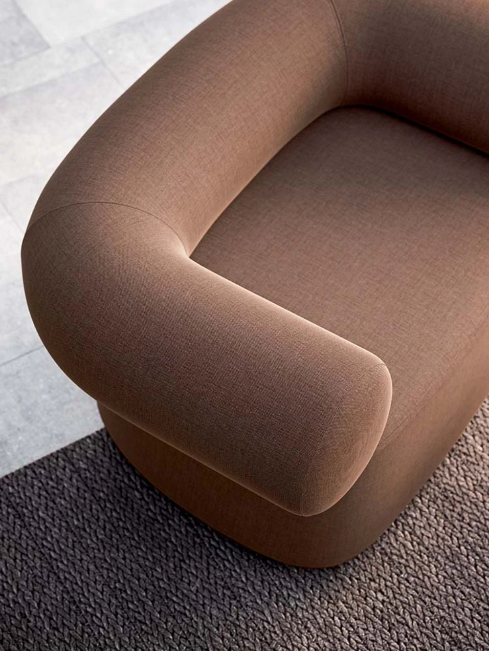 Abbey Round Soft Armchair In Light Brown Close Up Detail