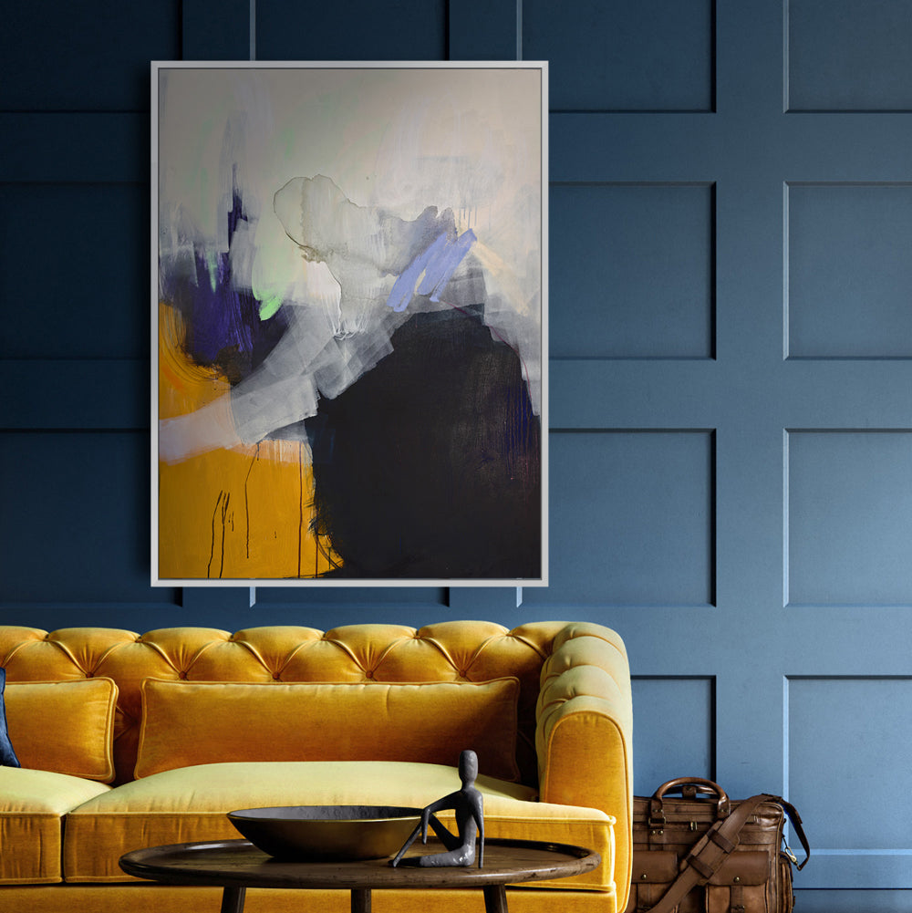 Aina Abstarct Wall Art with Coffee Table and Sofa in Living Room Setting