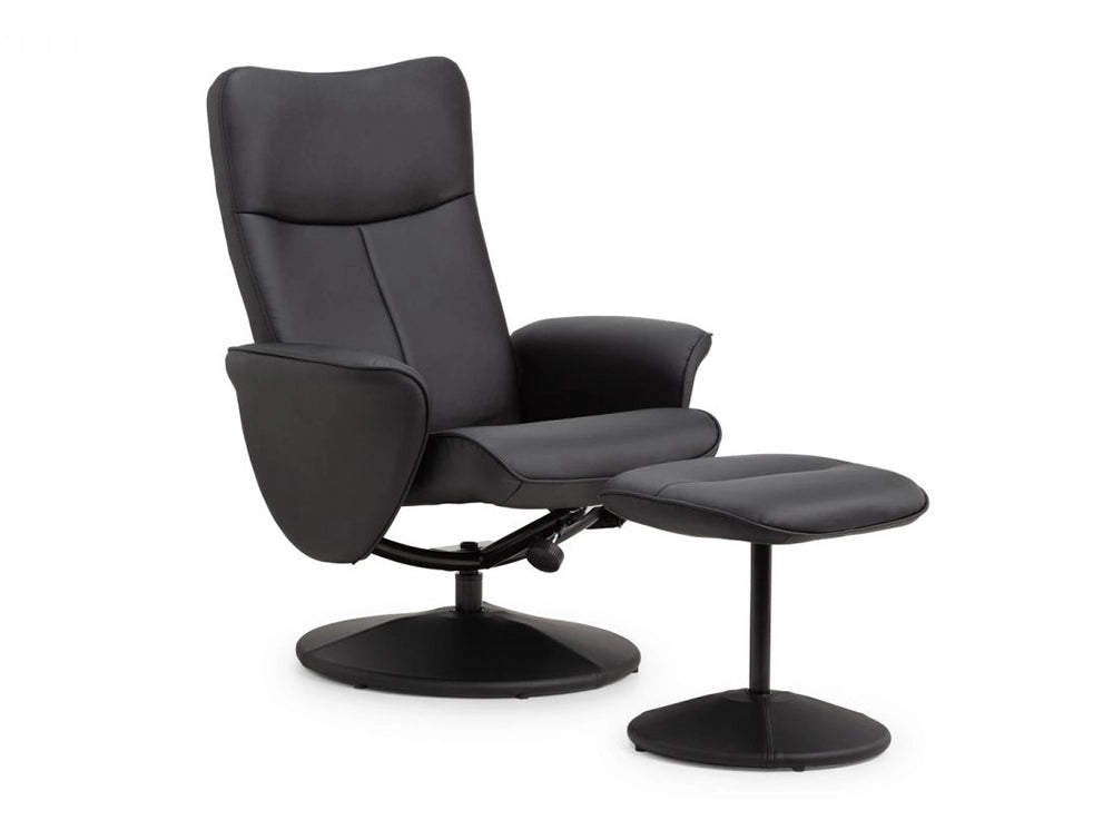 Angelo Reclining Chair with Foot Stool Black