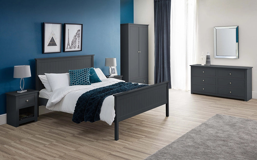 Anne 2 Door Combination Wardrobe in Anthracite Finish with White Lampshade Chestdrawer in Bedroom Setting