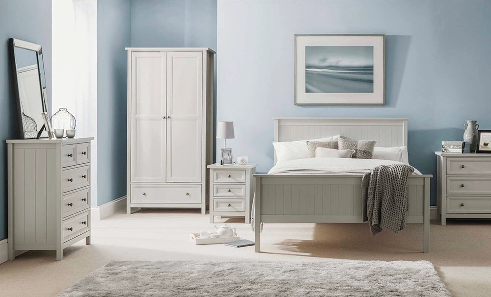Anne 2 Door Combination Wardrobe in Dove Grey Finish with Chest Drawer in Bedroom Setting