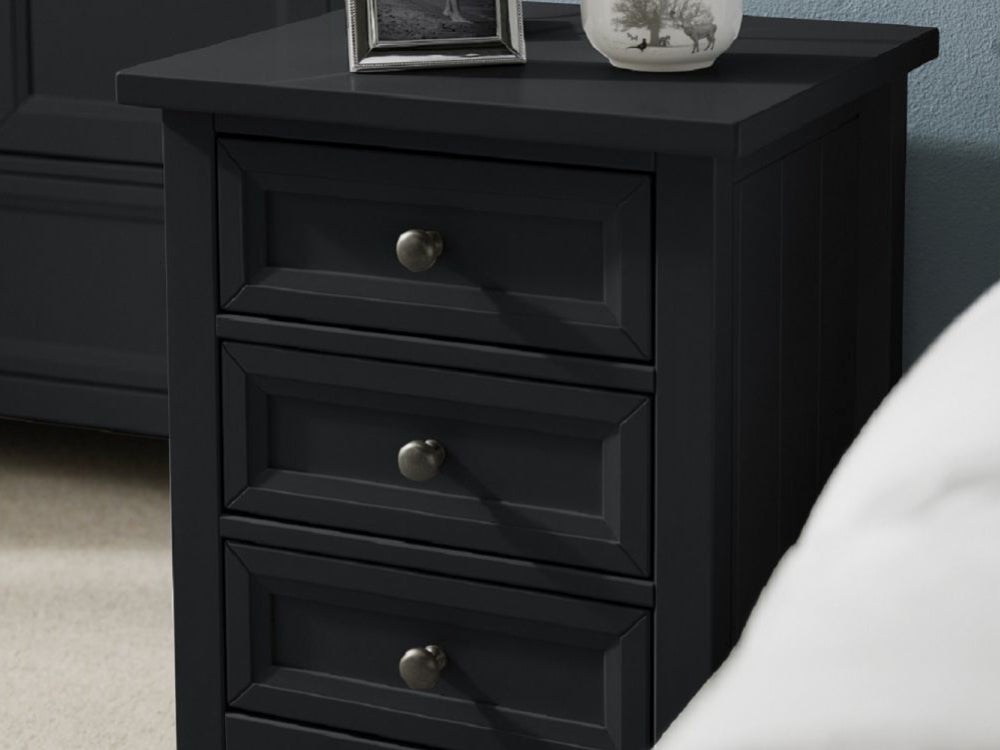 Annie 3 Drawer Bedside Table Anthracite in Bedroom Setting