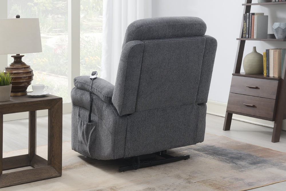 Arlo Rise and Tily Chair Dark Grey with Lampshade and Side Table in Living Room Setting