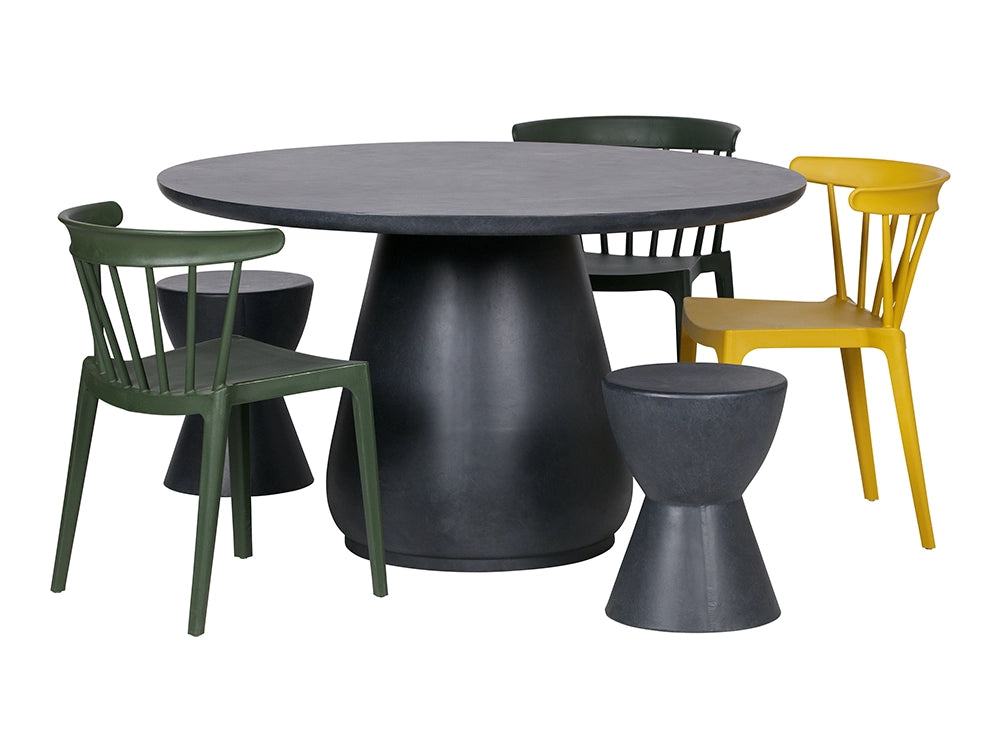 Ash Polypropylene Chair - Ochre 3 with Matching Green Chair and Round Table with Stool