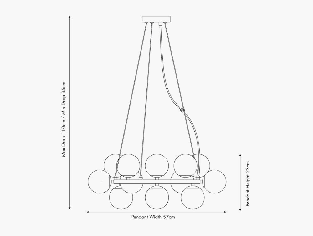 Avo Glass Ball and Gold Metal Pendant Light Dimensions