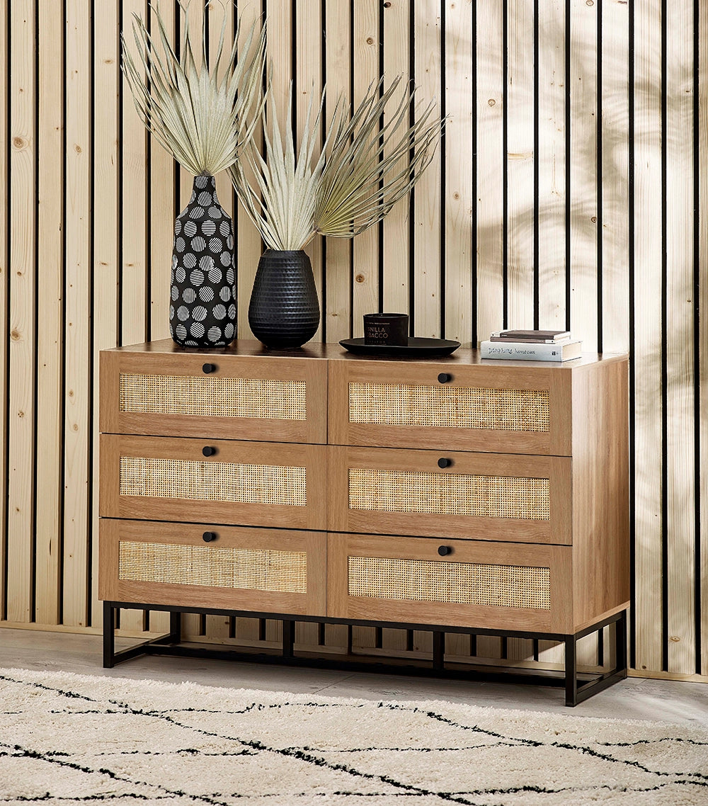 Bari 6 Drawer Chest with Vase and Books in Living Room Setting 2