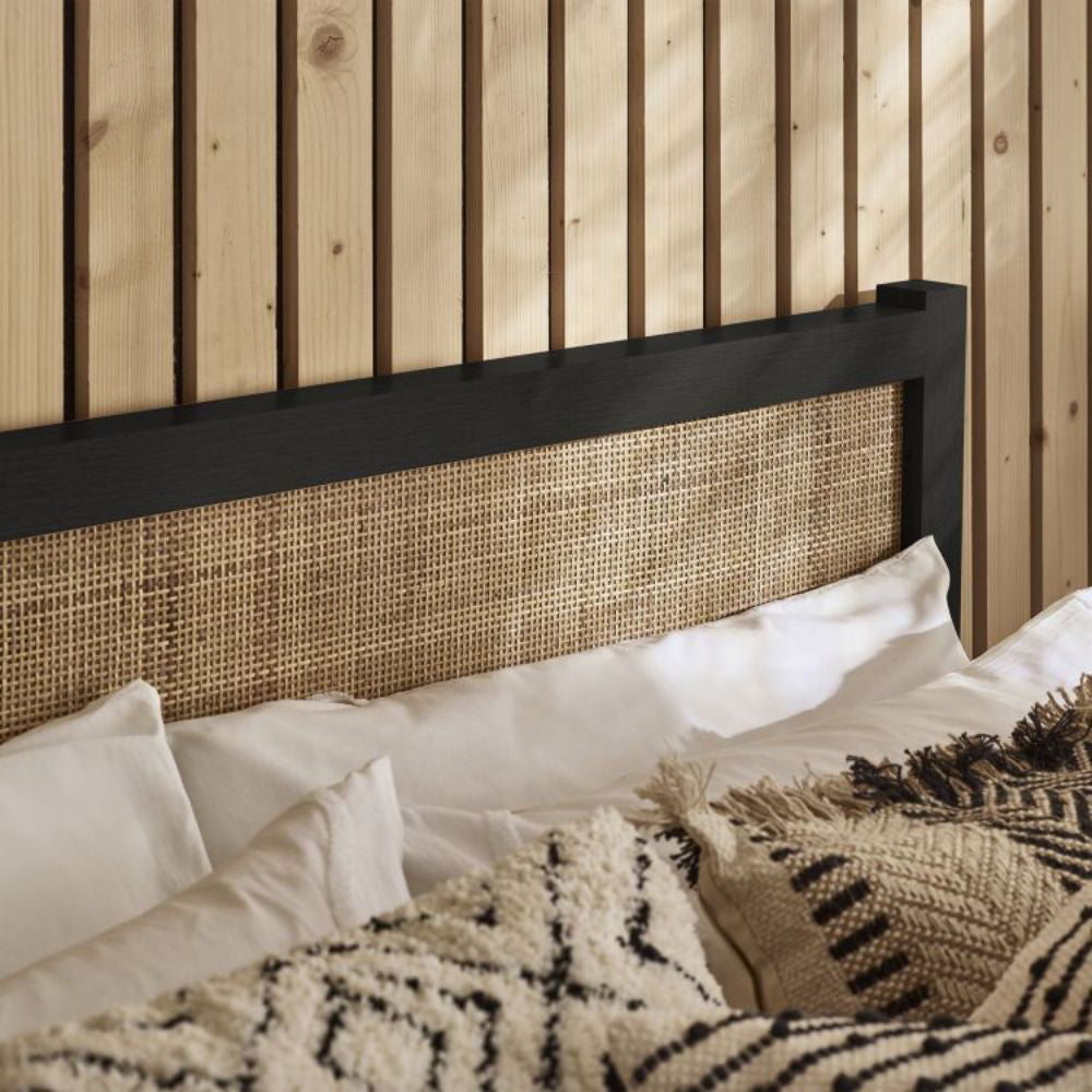 Bari Rattan Bed Frame Black Headboard Detail