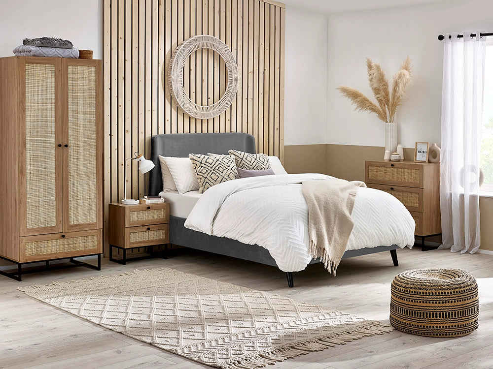Bari Wardrobe in with Table Lamp and Chest Drawer in Bedroom Setting