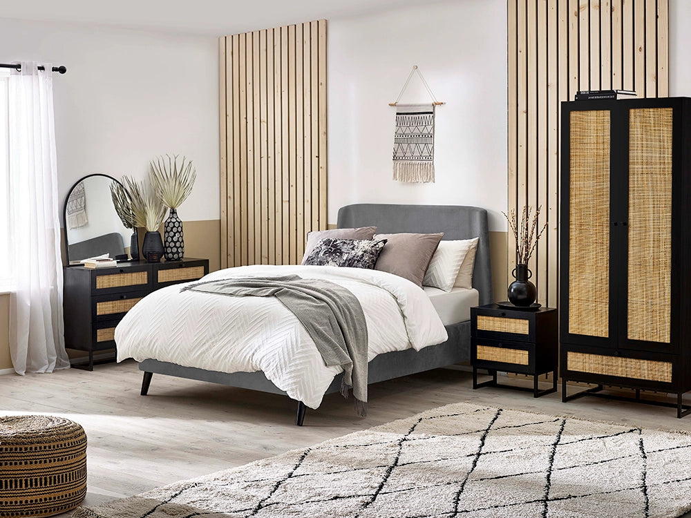 Bari Wardrobe with Chest Drawer and Cupboard in Bedroom Setting