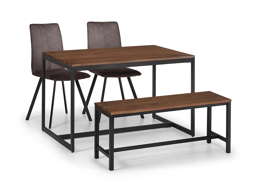 Beca Dining Table Walnut with Wooden Bench and Upholstered Chair 2