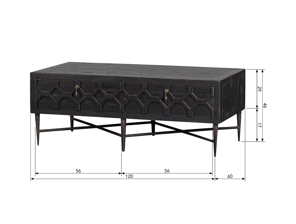 Bella Coffee and TV Table Black Dimensions