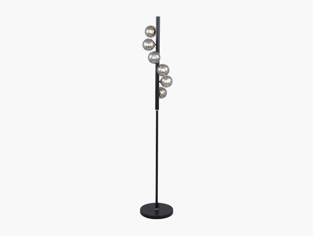 Blay Smoke Glass Ball and Black Metal Floor Lamp 2