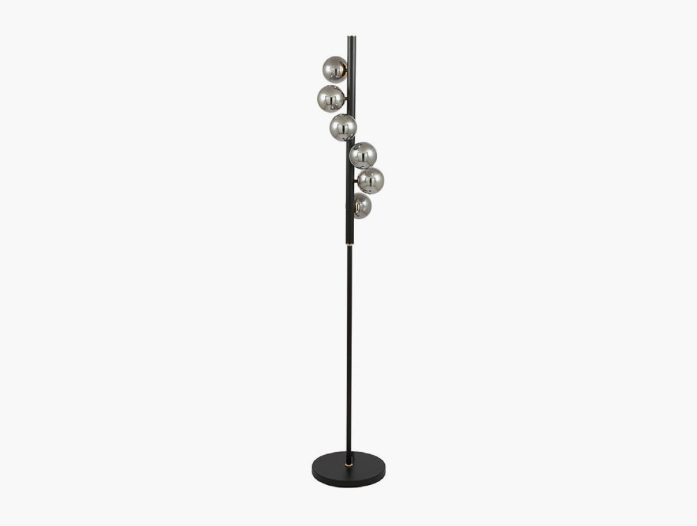 Blay Smoke Glass Ball and Black Metal Floor Lamp