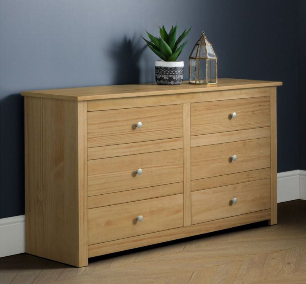 Bradley 6 Drawer Chest Waxed Pine Finish with Indoor Plant in Top