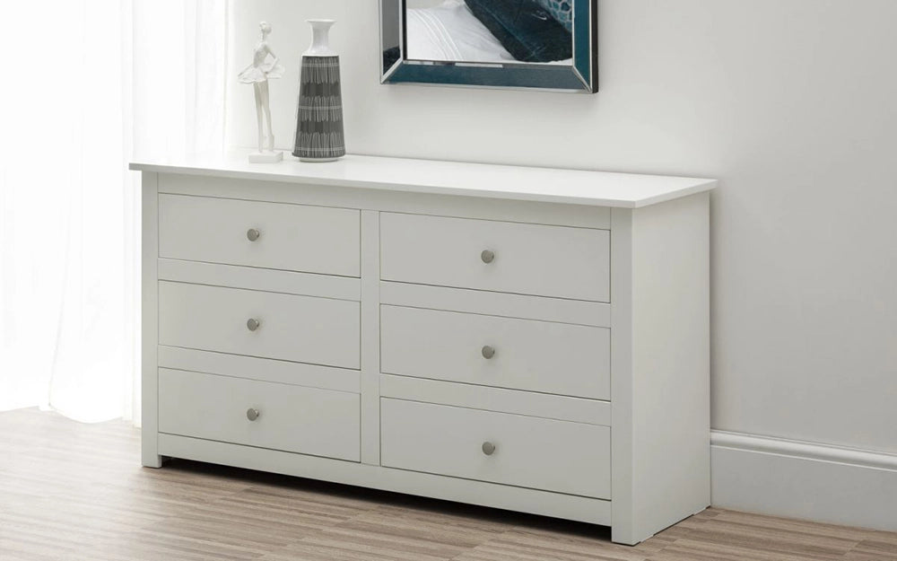 Bradley 6 Drawer Chest in Surf White Finish with Wall Frame in Bedroom Setting