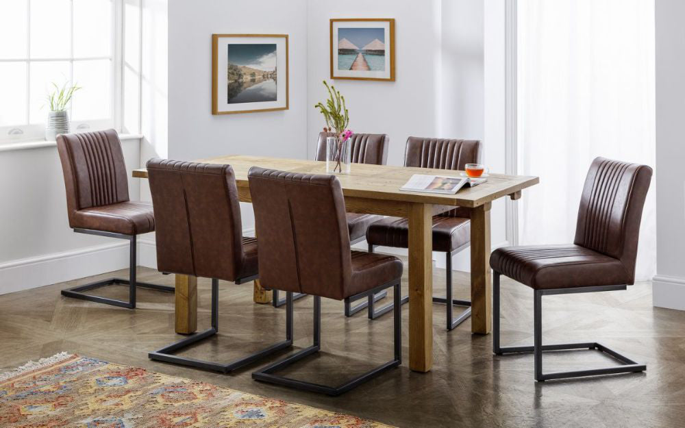 Bronx Dining Chair Brown with Wall Frame and Table in Dining Setting