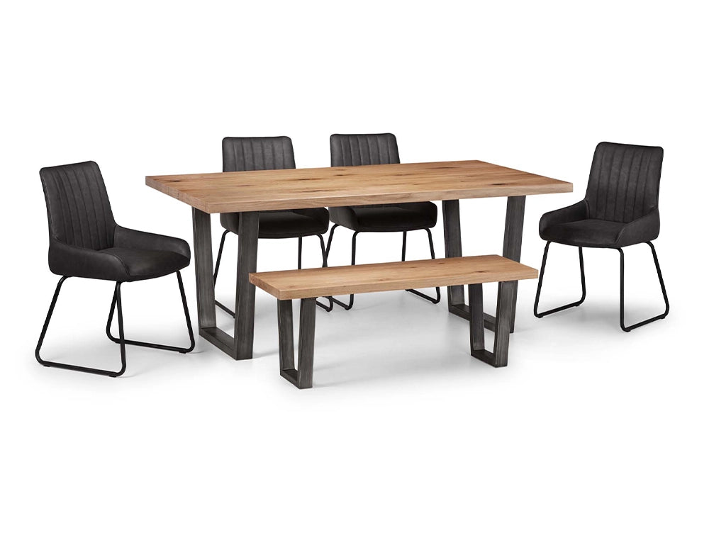 Bronx Dining Table Oak with Black Fabric Chairs and Bench 4