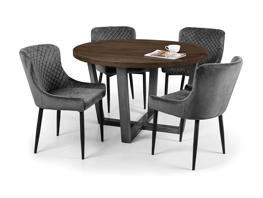 Bronx Round Dining Table Dark Oak with Four Legged Fabric Chairs 2