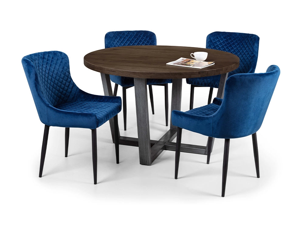 Bronx Round Dining Table Dark Oak with Four Legged Fabric Chairs