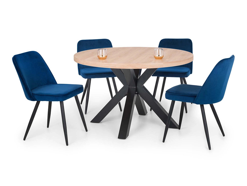 Burnwick Round Dining Table with Fabric Blue Chair