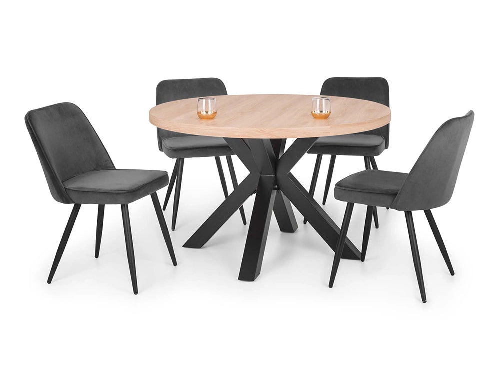 Burnwick Round Dining Table with Fabric Grey Chair
