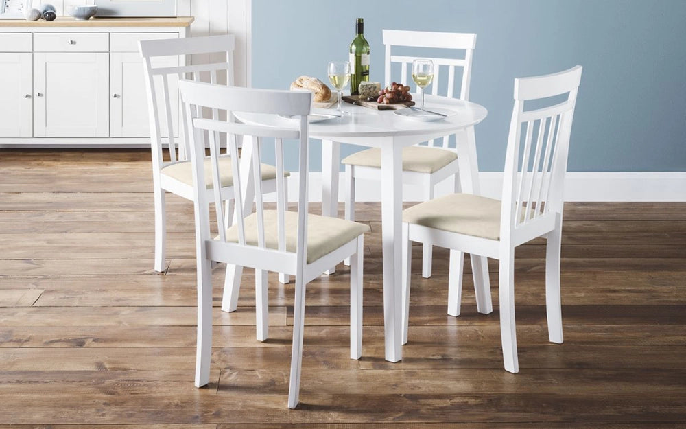 Burren Dining Chair in White Finish with Wooden Table and Cabinet in Dining Setting