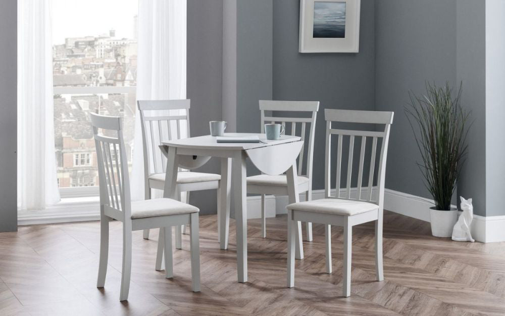 Burren Dropleaf Table Grey with Chairs and Wall Frame in Dining Setting