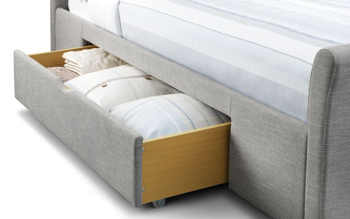 Callan Bed Frame Light Grey Drawer Open Detail