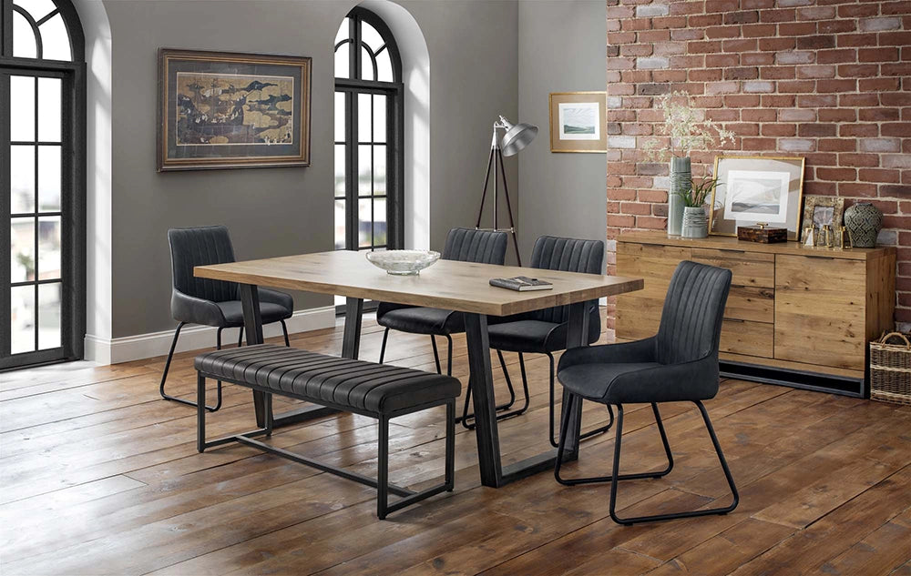 Camden Dining Chair in Black Finish with Wooden Top Table and Bench in Office Setting