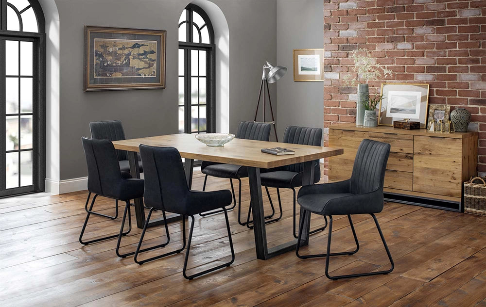 Camden Dining Chair in Black Finish with Wooden Top Table and Standing Lamp in Office Setting