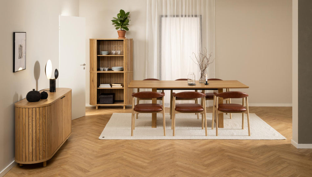 Carlos Wooden Dining Table with Cupboard and Chairs in Dining Setting