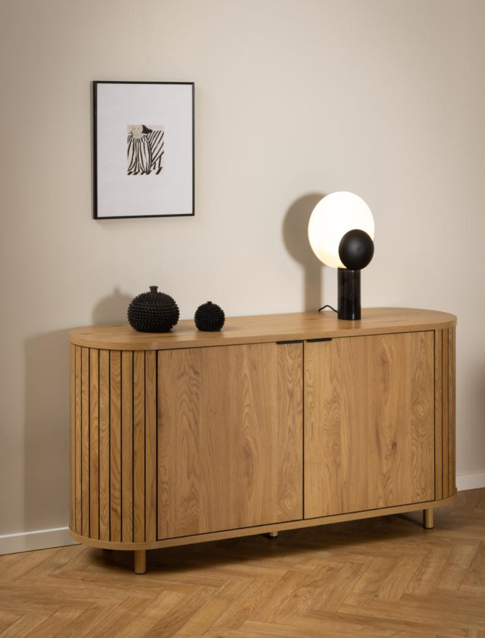 Carlos Wooden Sideboard with Wall Art and Lampshade in Breakout Setting