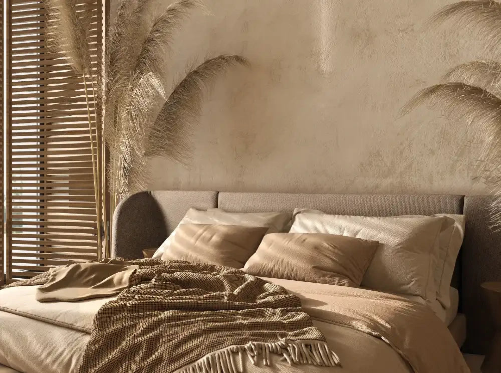 Casual Solutions Sail Headboard 6 with Warm Toned Pillows and Mattress in Bedroom Settings