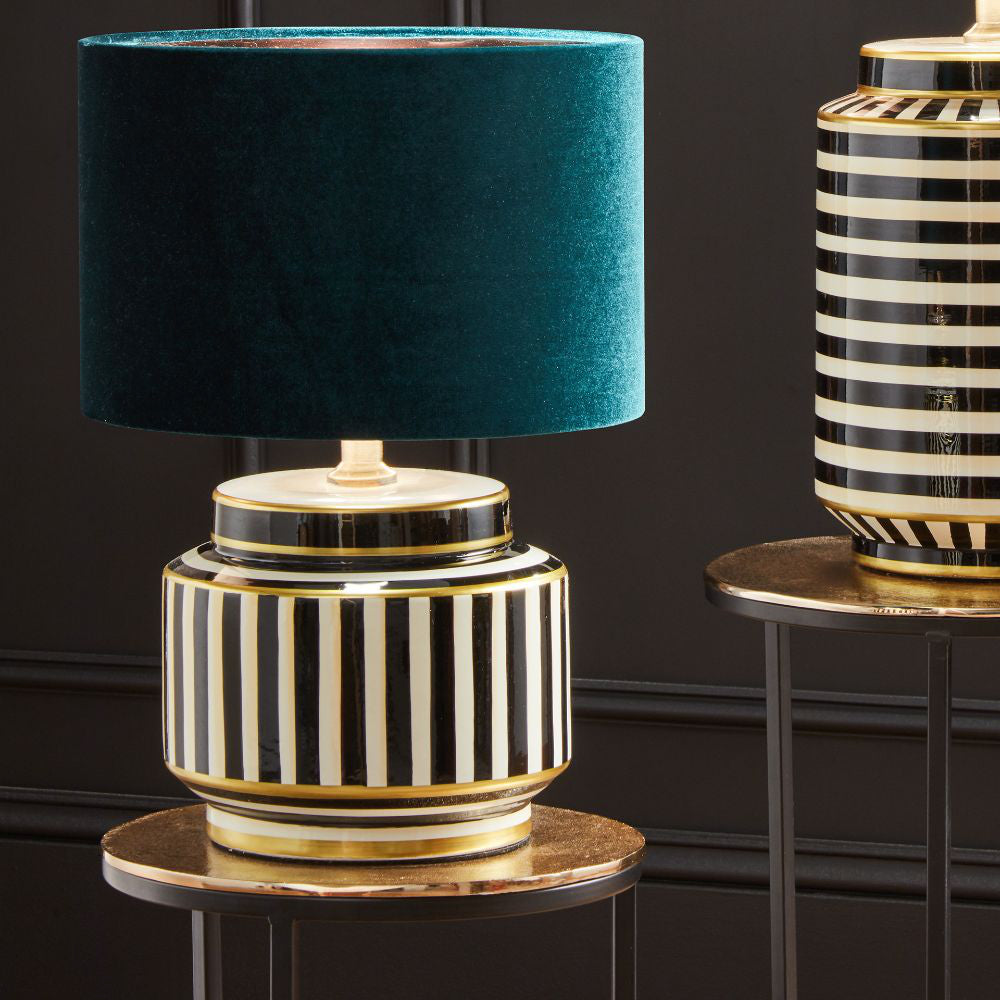 Ceiling Cyliner Shade in Forest Green Finish Put Above the Side Table in Living Room Setting