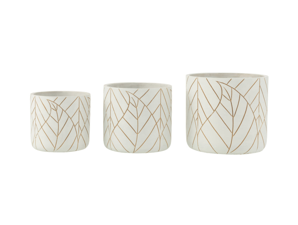 Ceramic Leaf White and Gold Flowerpot Family 2